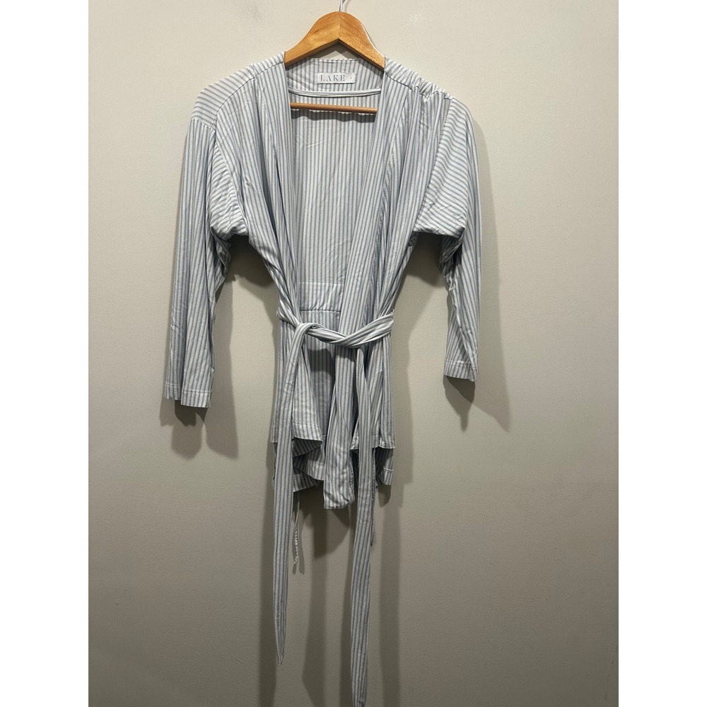 LAKE Pajamas Blue White Pinstripe Modal Short Robe Small Loungewear Wrap